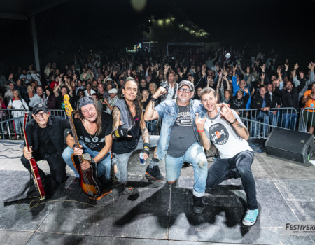 André Schmid (vocals), Stéphane Monbaron (guitar, vocals), Alain Bays (bass, vocals), Kriss « Pof » Richards (drums), Renato Dani (guitar).Electric Paradise @ Festiverbant, Festival Rock Compesières (Geneva), Switzerland, 22.8.2025..(c) Christophe Losberger