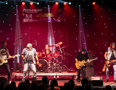 André Schmid (vocals), Stéphane Monbaron (guitar, vocals), Alain Bays (bass, vocals), Kriss « Pof » Richards (drums), Renato Dani (guitar).Electric Paradise @ Festiverbant, Festival Rock Compesières (Geneva), Switzerland, 22.8.2025..(c) Christophe Losberger