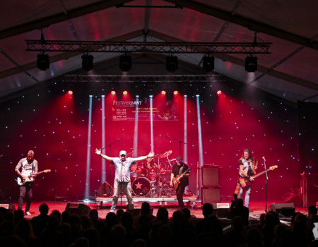 André Schmid (vocals), Stéphane Monbaron (guitar, vocals), Alain Bays (bass, vocals), Kriss « Pof » Richards (drums), Renato Dani (guitar).Electric Paradise @ Festiverbant, Festival Rock Compesières (Geneva), Switzerland, 22.8.2025..(c) Christophe Losberger