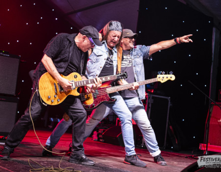 André Schmid (vocals), Alain Bays (bass, vocals), Renato Dani (guitar).Electric Paradise @ Festiverbant, Festival Rock Compesières (Geneva), Switzerland, 22.8.2025..(c) Christophe Losberger