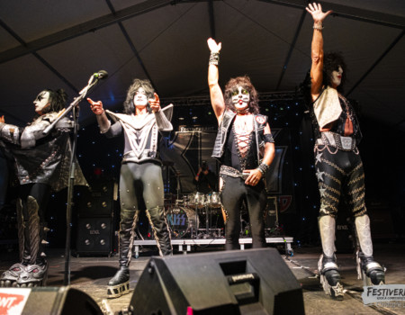 Váry "Starchild" Zoltán (guitar, vocals), Sturmann Pál "Spaceman" (guitar), Radek "Catman" Sikl (drums), Pocky "The Demon" (bass).Kiss Forever @ Festiverbant, Festival Rock Compesières (Geneva), Switzerland, 23.8.2025.(c) Christophe Losberger