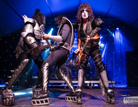 Pocky "The Demon" (bass, vocals), Sturmann Pál "Spaceman" (guitar), Radek "Catman" Sikl (drums), Váry "Starchild" Zoltán (guitar, vocals).Kiss Forever @ Festiverbant, Festival Rock Compesières (Geneva), Switzerland, 23.8.2025.(c) Christophe Losberger