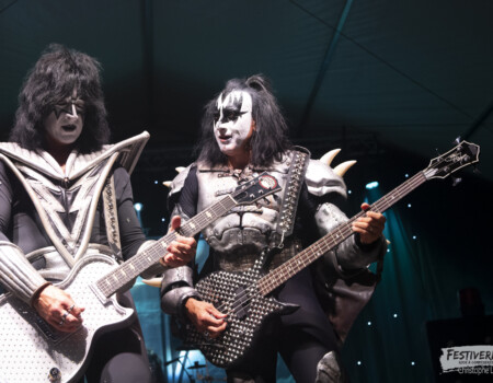 Pocky "The Demon" (bass, vocals), Sturmann Pál "Spaceman" (guitar).Kiss Forever @ Festiverbant, Festival Rock Compesières (Geneva), Switzerland, 23.8.2025.(c) Christophe Losberger